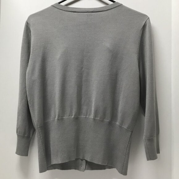 Talbots Petites Gray Beaded Silk Blend Twinset - Picture 3 of 16